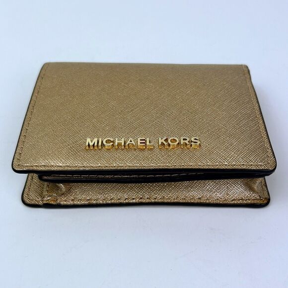 Michael Kors Jet Set Set Slim Saffiano Leather Wallet Gold Metallic Folding Card - Picture 3 of 8